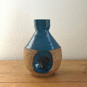 Studio‎ Pottery Blue Glazed Textured Ceramic Vase Signed CS Art Pottery Bud Vase